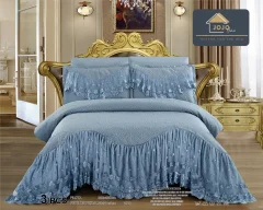 Cuverturi brodate cu volane-3 piese  BLUE