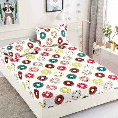 Husa de pat cu elastic pentru pat de 2 persoane CREM cu gogosi