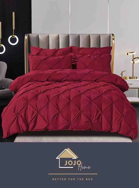 Lenjerie  de Pat Dublu PREMIUM din Finet 6 pcs brodata model pliuri BORDO P-002 — imagine 1