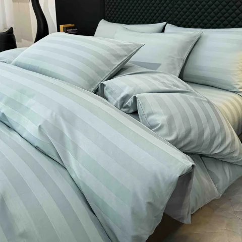 Lenjerie de pat cu elastic,  Damasc 6 piese 100 % bumbac BLUE DM-100 — imagine 3