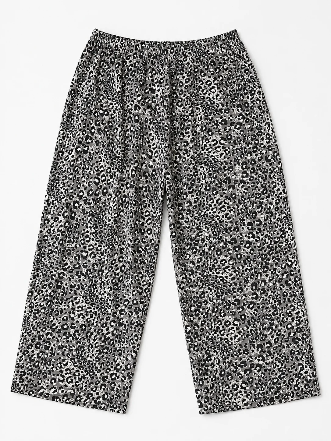 Pantaloni de pijama 3/4 dama  Big Size, gri cu model leopard