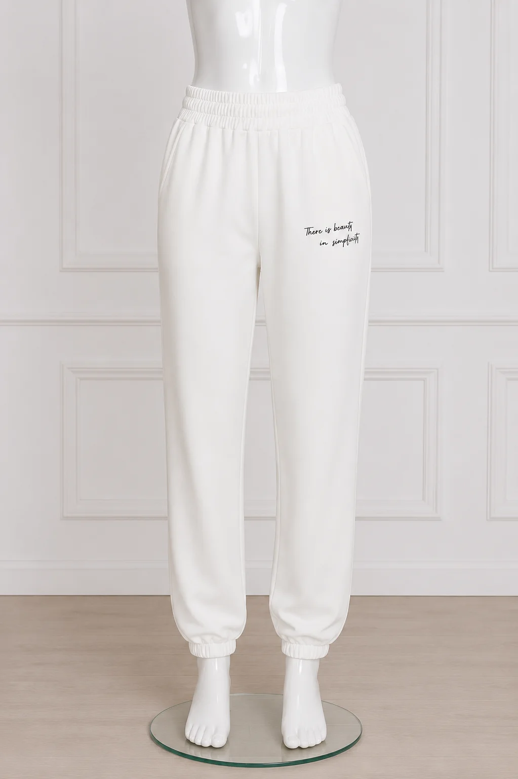 Pantaloni de trening damă albi cu  imprimeu