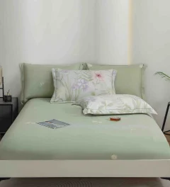 Lenjerie de lux in cutie cadou, bumbac finet, 6 piese, VERDE, LUX-2033