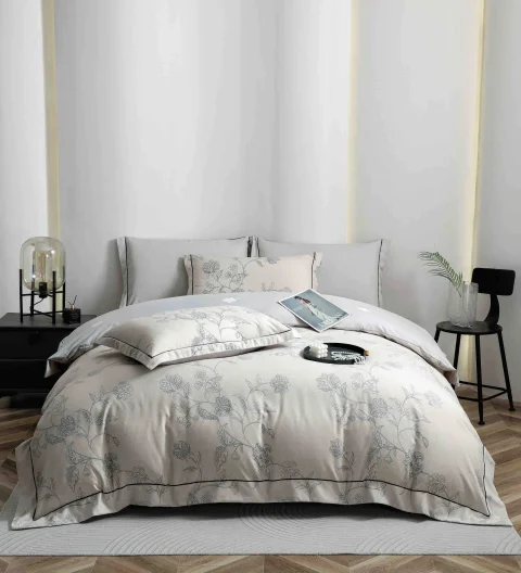 Lenjerie de lux in cutie cadou, bumbac finet, 6 piese, GRI, LUX-2301 — imagine 1