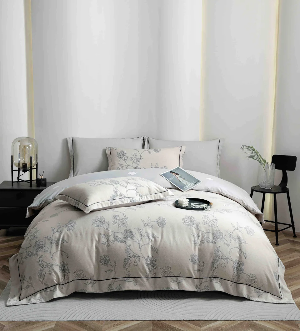 Lenjerie de lux in cutie cadou, bumbac finet, 6 piese, GRI, LUX-2301