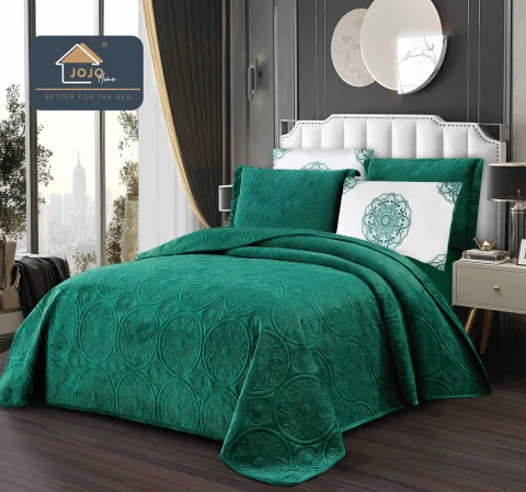 Set cuvertura catifea,pat dublu VERDE C-714