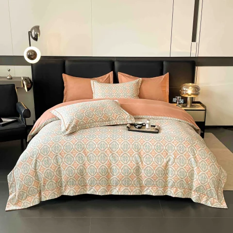 Lenjerie de lux in cutie cadou, bumbac finet, 6 piese, PORTOCALIU, LUX-2421 — imagine 1