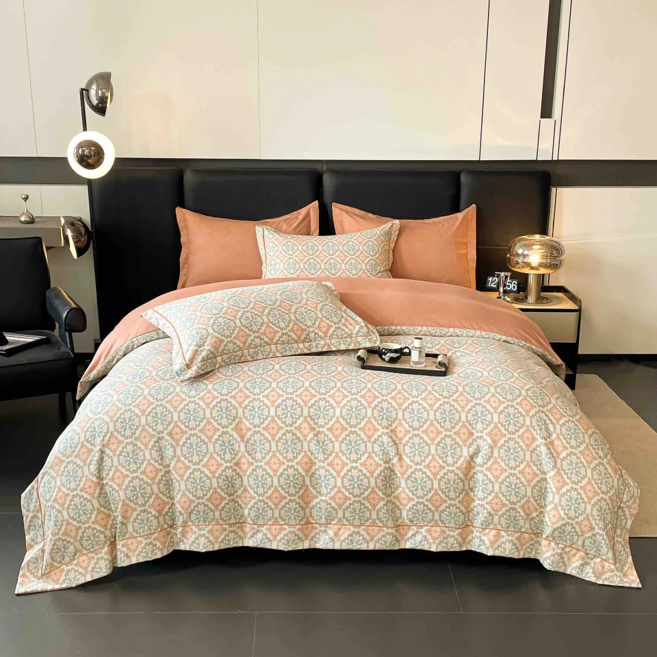 Lenjerie de lux in cutie cadou, bumbac finet, 6 piese, PORTOCALIU, LUX-2421