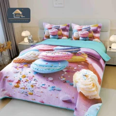 Set cuvertura de pat, bumbac finet cu imprimeu 5D, BLUE, ROZ, JO-42