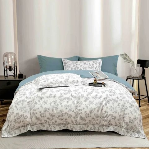 Lenjerie de lux in cutie cadou, bumbac finet, 6 piese, ALBASTRU , LUX-2540 — imagine 1