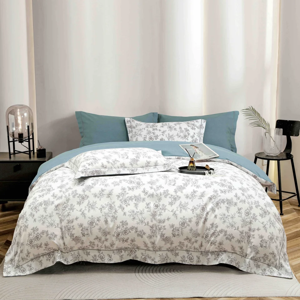 Lenjerie de lux in cutie cadou, bumbac finet, 6 piese, ALBASTRU , LUX-2540