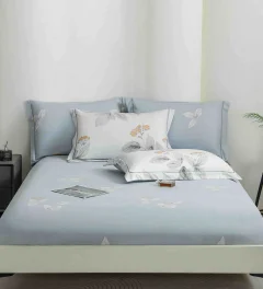 Lenjerie de lux in cutie cadou, bumbac finet, 6 piese, BLUE, LUX-2121