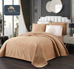 Set cuvertura catifea,pat dublu BEIGE, C-710