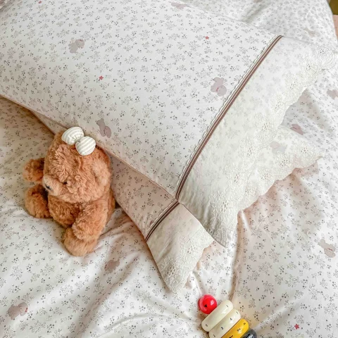 Lenjerie de pat  cu elastic si broderie, bumbac 100%, ALB, CREM-AC-13 — imagine 3