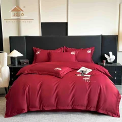 Lenjerie de pat 4pcs, satin premium cu broderie, de lux BORDO