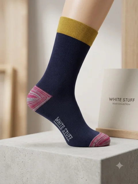 Sosete bărbătești lungi – „White Stuff”, culoare BLUMARIN cu model