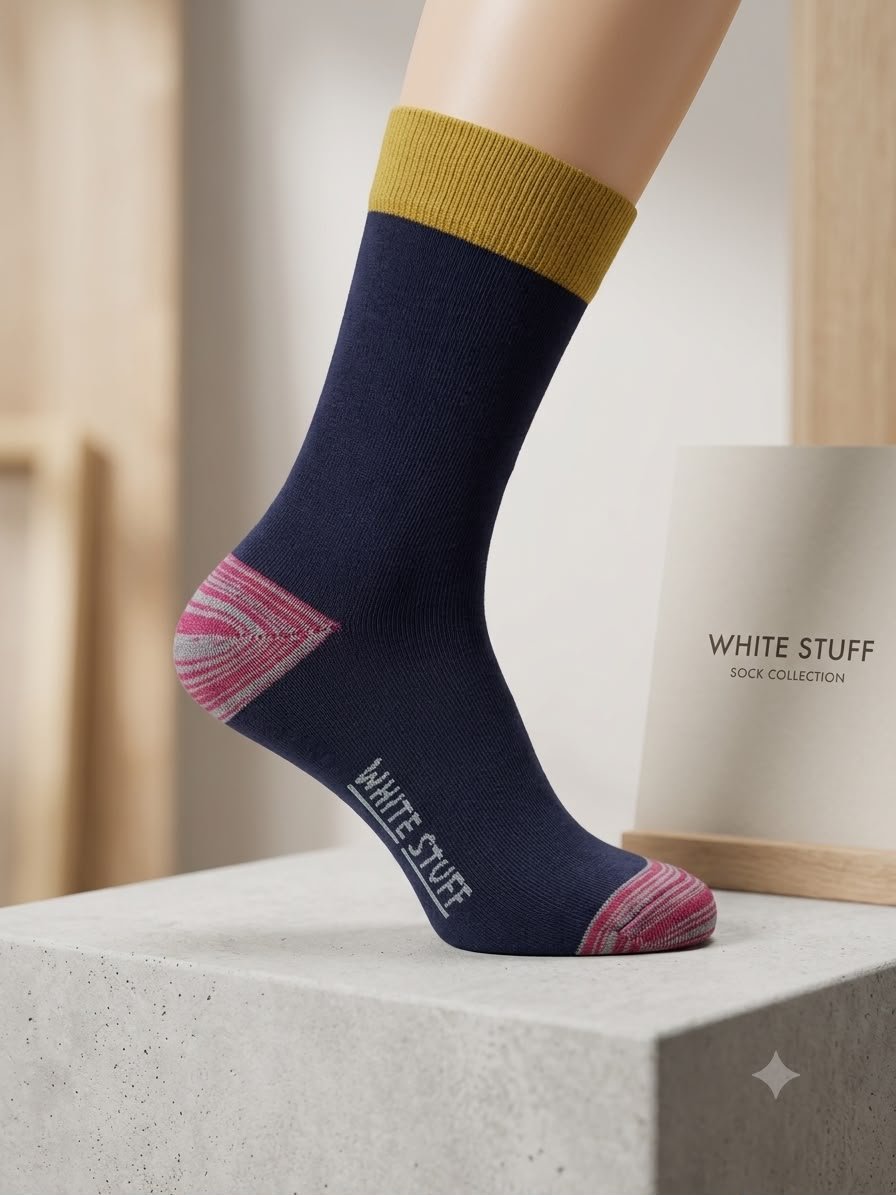 Sosete bărbătești lungi – „White Stuff”, culoare BLUMARIN cu model