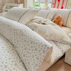 Lenjerie de pat  cu elastic si broderie, bumbac 100%, CREM, ALB,  CA-18