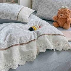 Lenjerie de pat  cu elastic si broderie, bumbac 100%, ALB, BLUE-AB-10