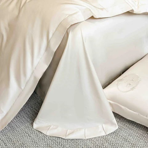 Lenjerie de pat 4pcs, satin premium cu broderie, de lux ECRU — imagine 3