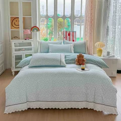 Lenjerie de pat  cu elastic si broderie, bumbac 100%.  ALB, BLUE, AB-24