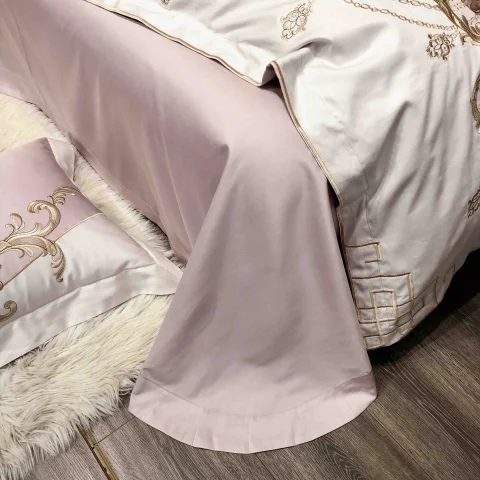 Lenjerie de pat 4pcs, satin premium cu broderie, de lux ROZ cu GRI — imagine 5