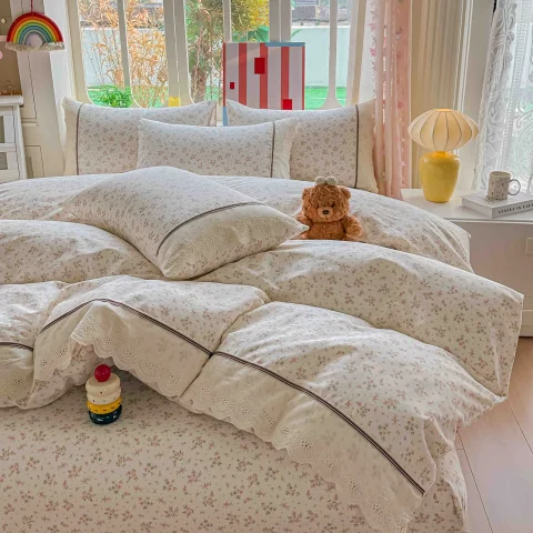 Lenjerie de pat  cu elastic si broderie, bumbac 100%, ALB, FLORICELE-AF-15 — imagine 2