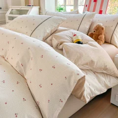 Lenjerie de pat  cu elastic si broderie, bumbac 100%, , CREM, ALB, CA-12