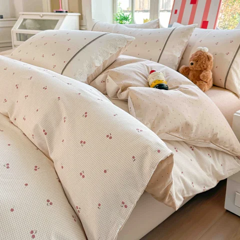 Lenjerie de pat  cu elastic si broderie, bumbac 100%, , CREM, ALB, CA-12 — imagine 2