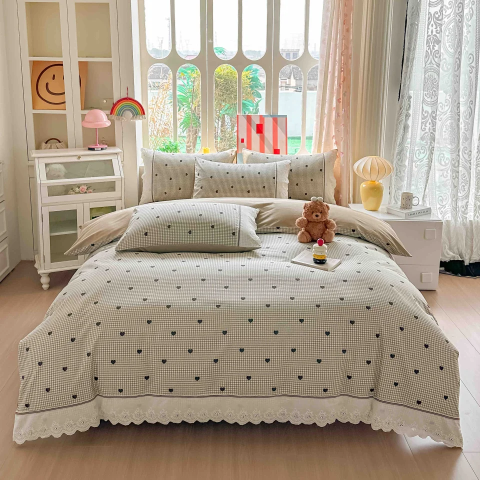 Lenjerie de pat  cu elastic si broderie, bumbac 100%, ALB, CREM, AC-11