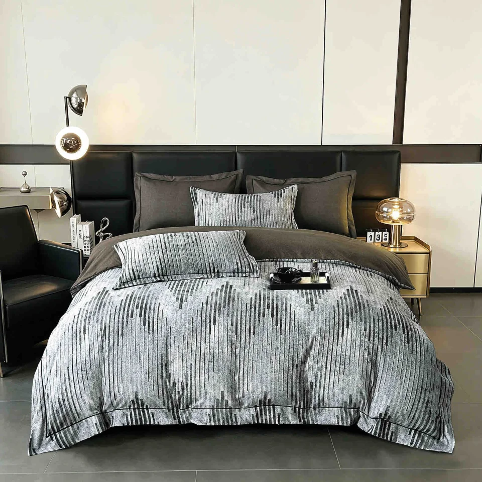 Lenjerie de lux in cutie cadou, bumbac finet, 6 piese, GRI DUNGI, LUX-2320