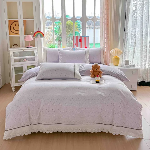 Lenjerie de pat  cu elastic si broderie, bumbac 100%, ALB, BLUE-AB-14 — imagine 1