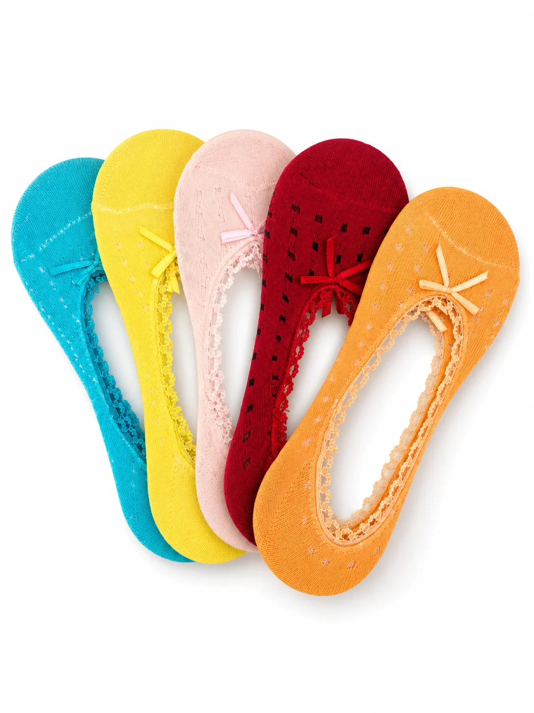 Șosete set 3 buc, tălpici damă cu dantelă și fundite MULTICOLOR