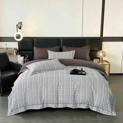 Lenjerie de lux in cutie cadou, bumbac finet, 6 piese, MARO GRI, LUX-2019 — imagine 1