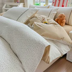 Lenjerie de pat  cu elastic si broderie, bumbac 100%. CREM, ALB CA-20