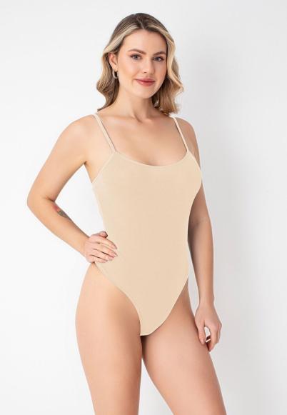 Body dama tanga cu bretea subțiri, din bumbac, Bej