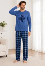 Pijama barbat albastru  cu carouri albastre