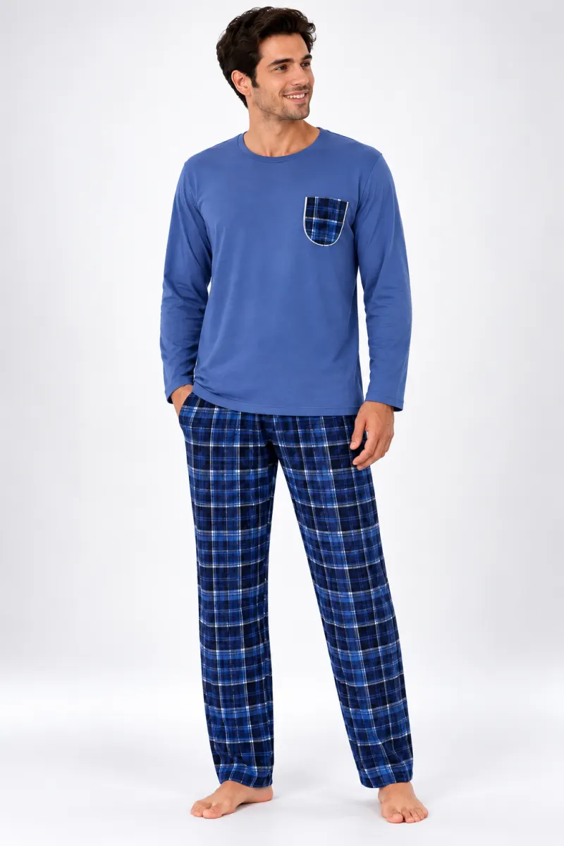 Pijama barbat albastru si albastru cu carouri