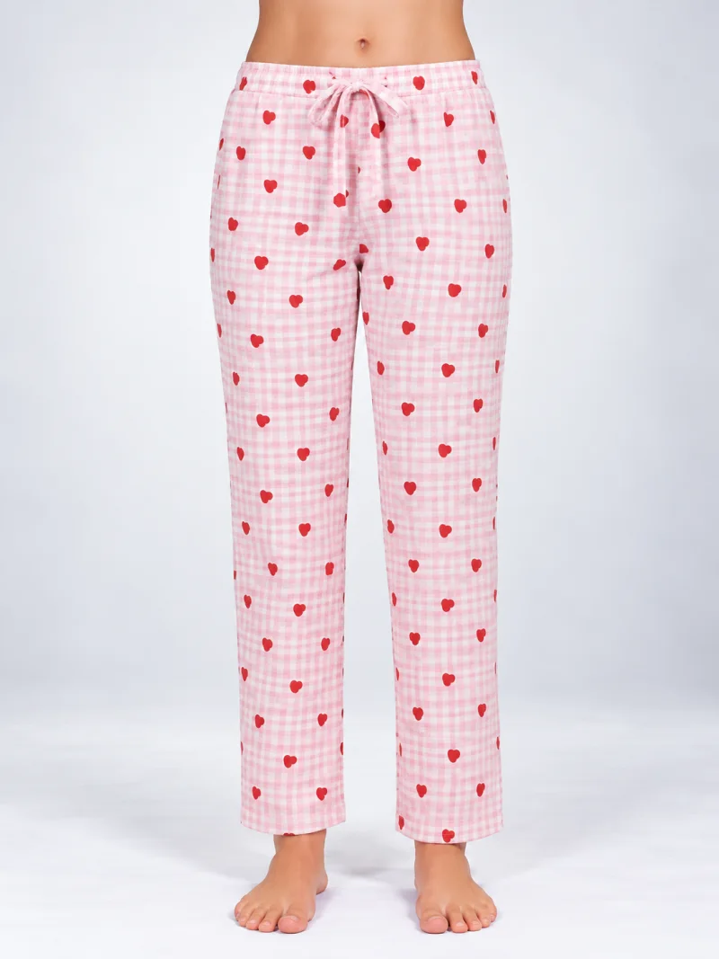 Pantaloni de pijama de dama roz cu inimi
