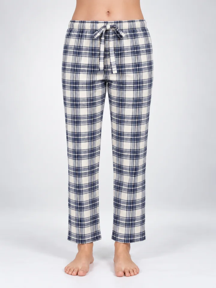 Pantaloni de pijama de dama alb cu blumarin