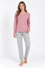 Pijama damă mânecă lungă și pantaloni lungi roz pudra