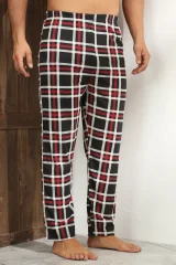 Pantaloni pijama bărbați negru cu carouri rosii și linii albe, Big Size