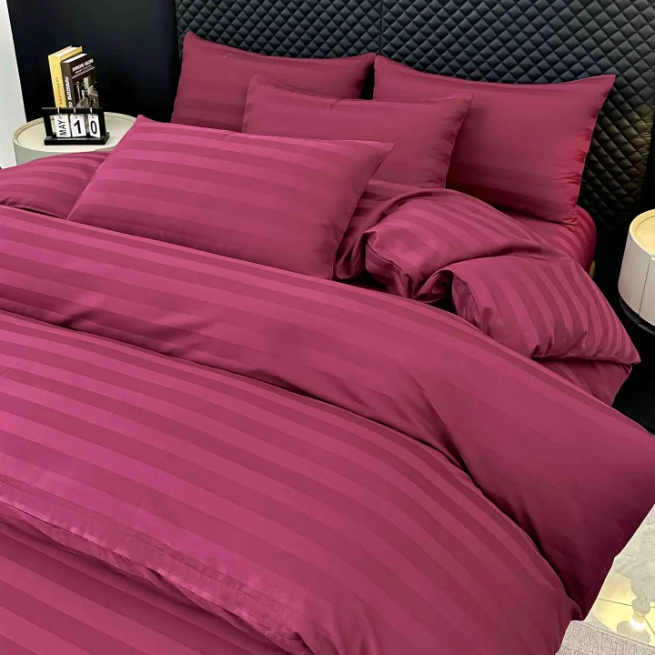 Lenjerie de Pat 100% Bumbac Damasc Deluxe, 6 Piese, Cearșaf cu Elastic 180x200 cm, Husă Pilotă 200x230 cm
