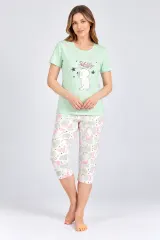 Pijama damă verde „Sleepy” cu pantaloni 3/4