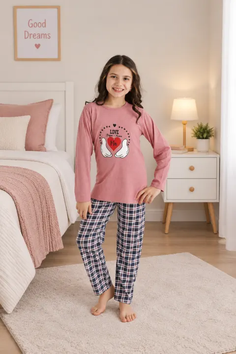 Pijama fetițe „Love Me”, roz închis