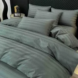 Lenjerie de Pat 100% Bumbac Damasc Deluxe, 6 Piese, Cearșaf cu Elastic 180x200 cm, Husă Pilotă 200x230 cm