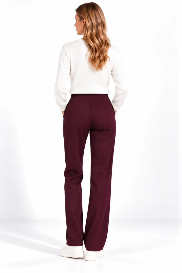 Pantaloni Damă Vătuiți cu Buzunare și Cataramă Decorativă, Mov prună