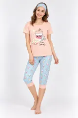 Pijama Dama Tricou și Pantaloni 3/4, Masca de Dormit, roz