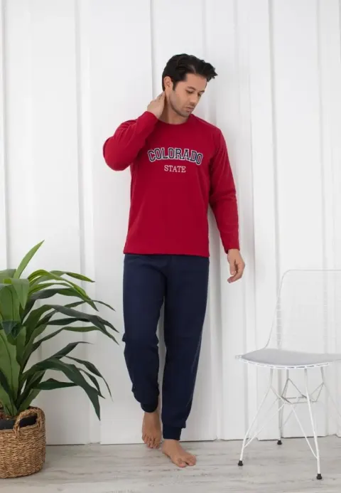 Pijama bărbați, vișiniu & bleumarin „COLORADO STATE” – material polar