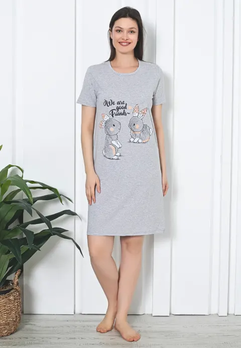 Rochie de casa gri cu imprimeu de Paște,